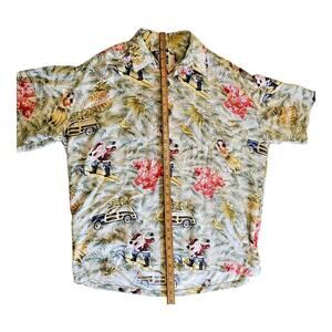 Kahala Christmas Santa Surfing Hawaiian Shirt Men's M Hula Girls, Xmas Trees